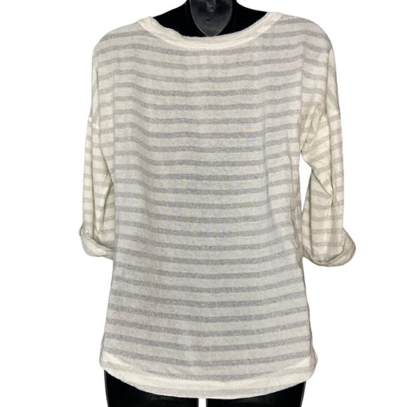 Banana Republic Womens ¾ Sleeve Casual Stripe V-Neck Top Sleeve - Picture 4 of 5
